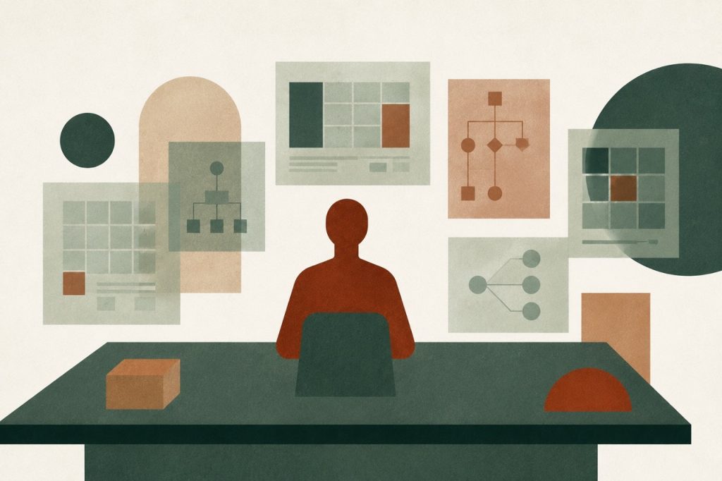 Abstract workspace with floating panels
