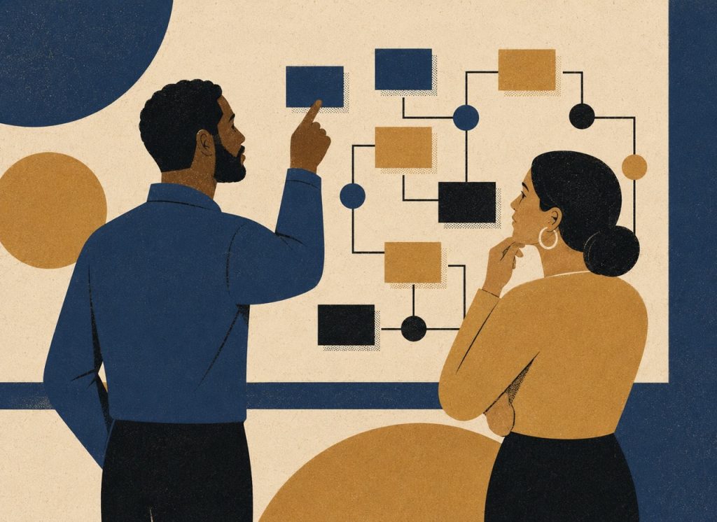 Collaborative office planning session graphic