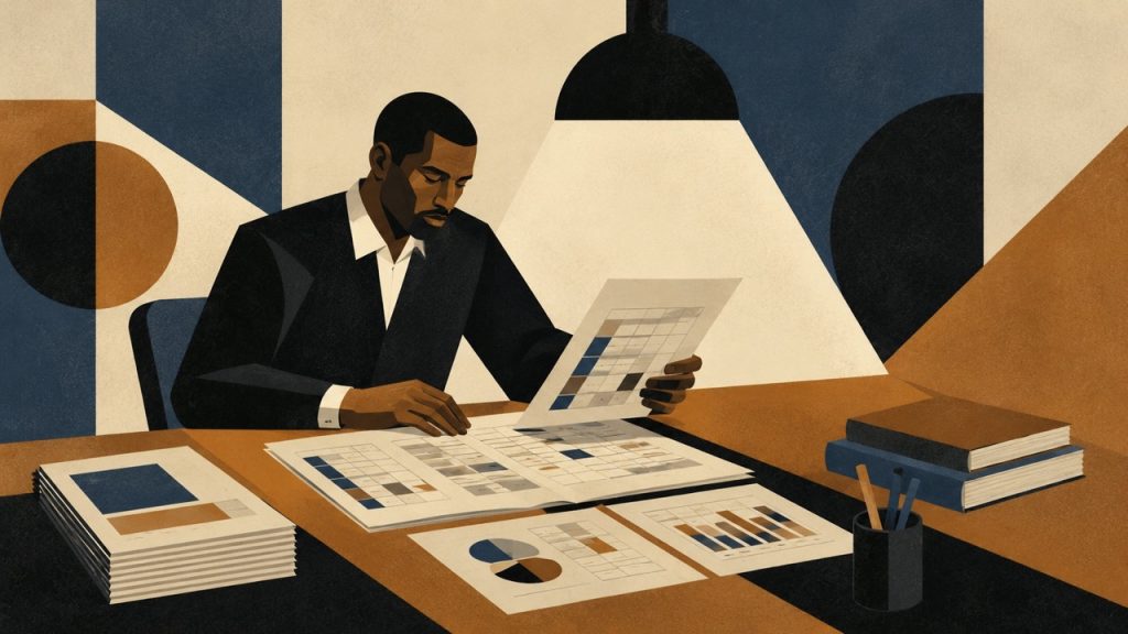 Geometric office scene with focus