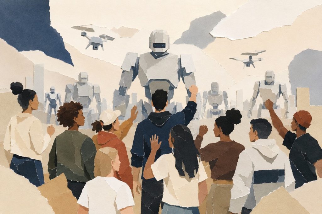 Human defiance against robotic forces