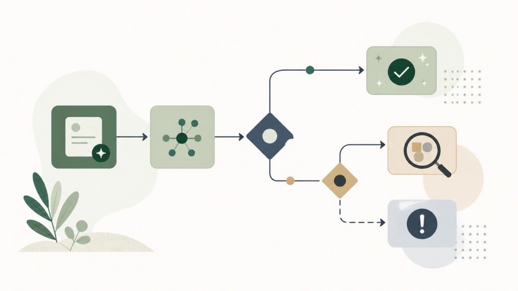 Conceptual workflow with magnifying glass