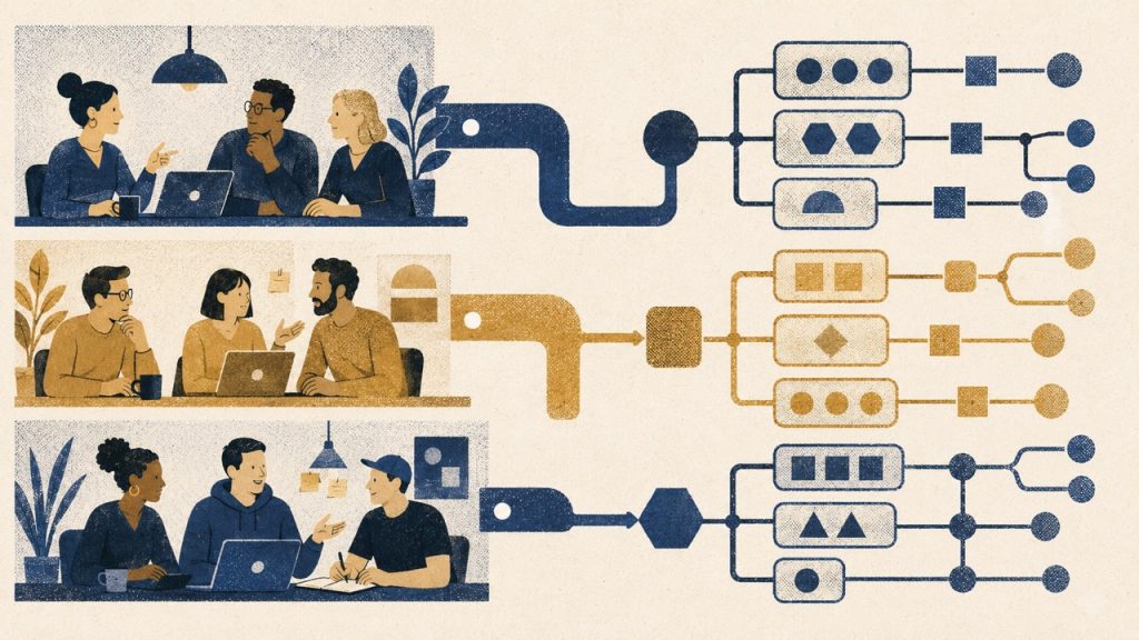 Three separate teams each connect to their own isolated agent architecture, illustrating how organizational silos produce siloed AI systems